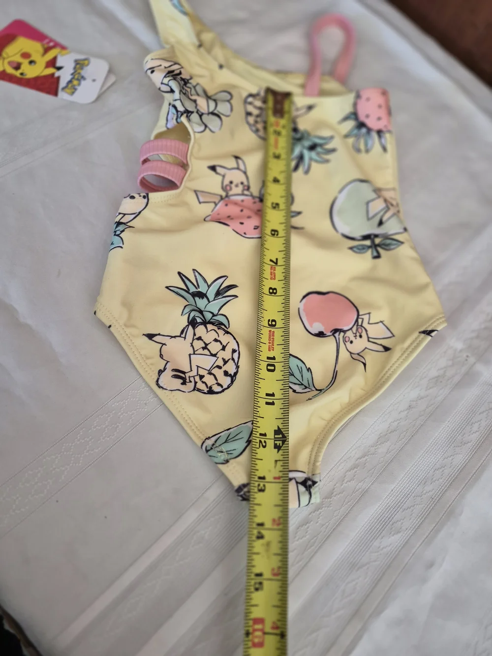 Pokemon Pikachu Yellow Fruit-Print Girls' One-Piece Swimsuit with Pink Straps